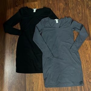2 H&M Basic long sleeve dresses - size S - black and grey